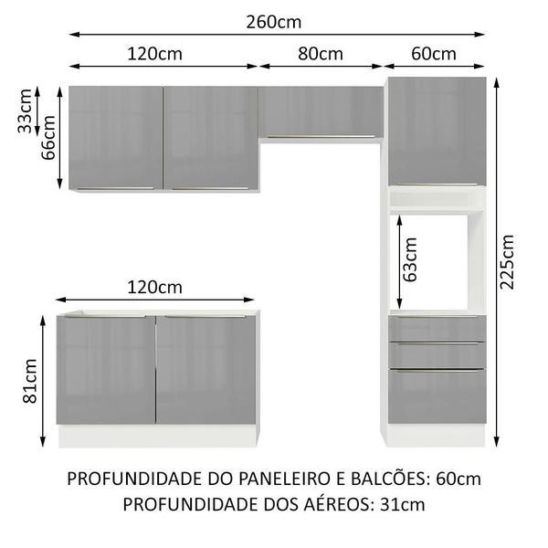 Imagem de Cozinha Completa Madesa Lux 260005 com Armário e Balcão - Branco/Cinza