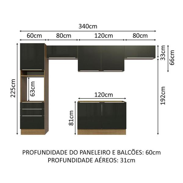 Imagem de Cozinha Completa Madesa Lux 340001 com Armário e Balcão - Rustic/Preto