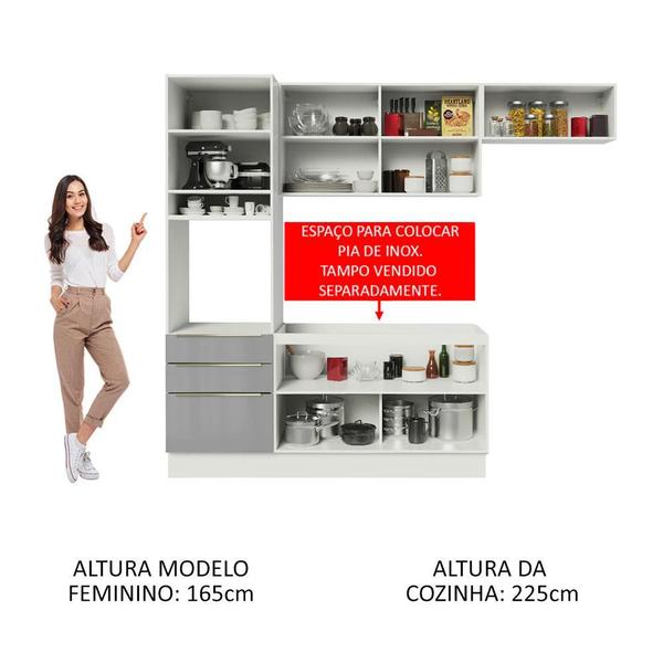 Imagem de Cozinha Completa Madesa Lux com Armário e Balcão 6 Portas 3 Gavetas - Branco/Cinza