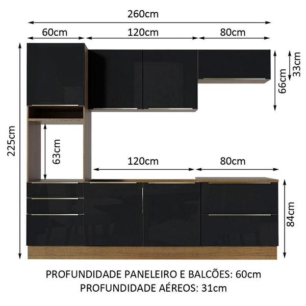 Imagem de Cozinha Completa Madesa Lux com Armário e Balcão 6 Portas 5 Gavetas - Rustic/Preto