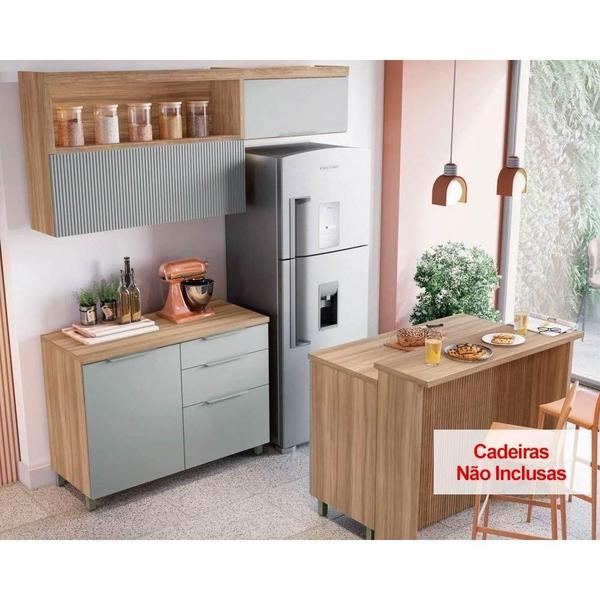 Cozinha Completa Marquesa Gourmet 5 Peças (2 Aéreos + 2 Balcões + 1 Bancada) C5P30 Nature/Verde - Nesher Imagem de Cozinha Completa Marquesa Gourmet 5 Peças (2 Aéreos + 2 Balcões + 1 Bancada) C5P30 Nature/Verde - Nesher