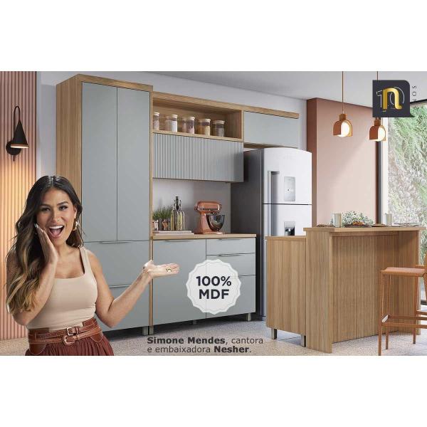 Cozinha Completa Marquesa Gourmet 5 Peças (2 Aéreos + 2 Balcões + 1 Bancada) C5P30 Nature/Verde - Nesher Imagem de Cozinha Completa Marquesa Gourmet 5 Peças (2 Aéreos + 2 Balcões + 1 Bancada) C5P30 Nature/Verde - Nesher