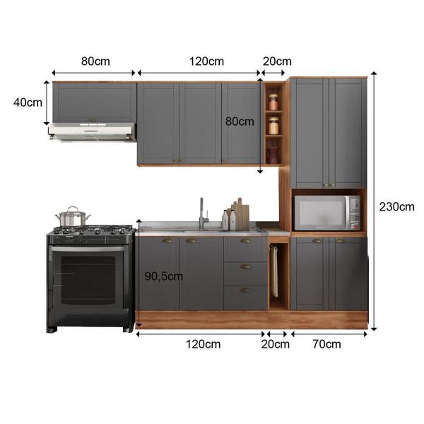 Imagem de Cozinha Completa Milla Flex Armário e Balcão Nog/Cinza Carraro