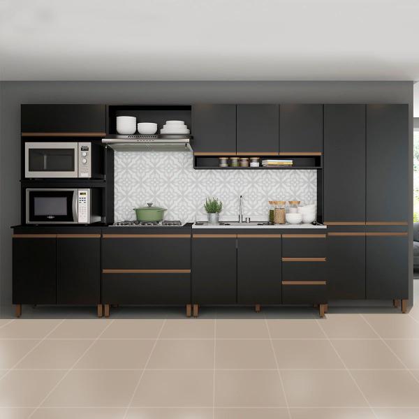 Imagem de Cozinha Completa Modulada 360x202Cm 6 Peças MDP Preto MENU