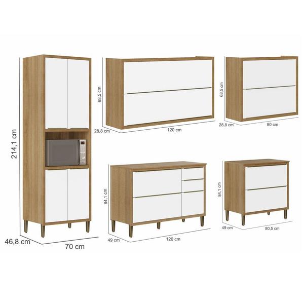 Imagem de Cozinha Completa Modulada 5 peças Aramóveis Paola 13 portas 02 gavetas Carvalho Branco