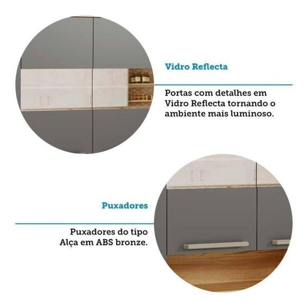 Imagem de Cozinha Completa Modulada 5 Peças com Tampo e Vidro Reflecta 100% Mdf Itália Espresso Móveis