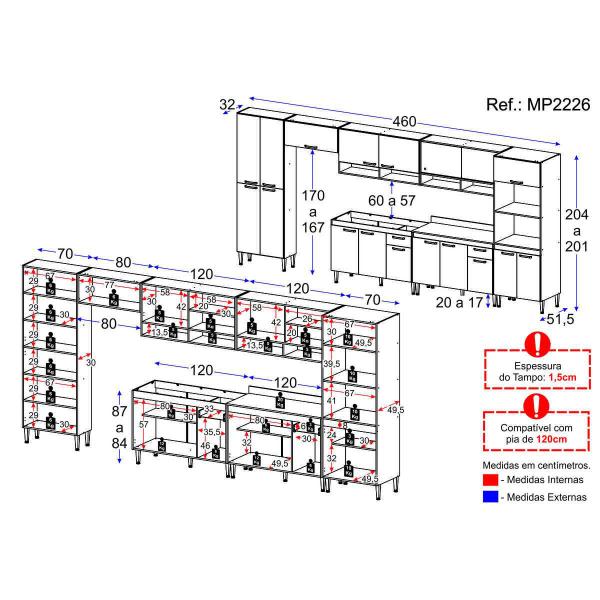 Imagem de Cozinha Completa Modulada 7 Pçs com Armário e Balcão de Pia Paris Multimóveis MP2226