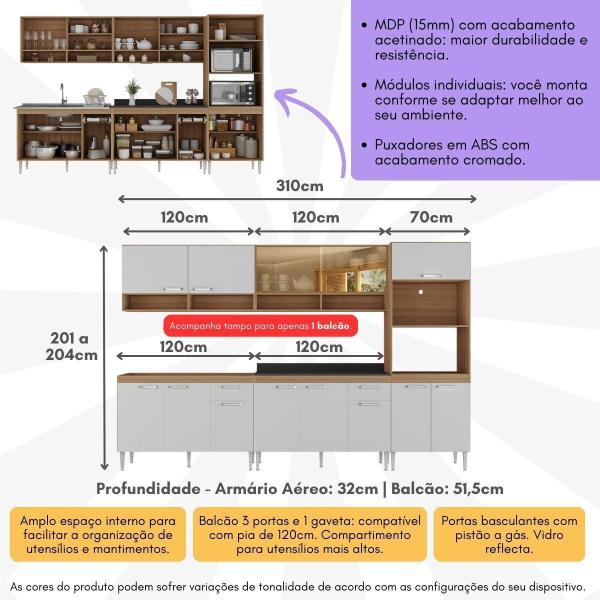 Imagem de Cozinha Completa Modulada com Armário e Balcão 5 Pçs Paris Multimóveis MP2225