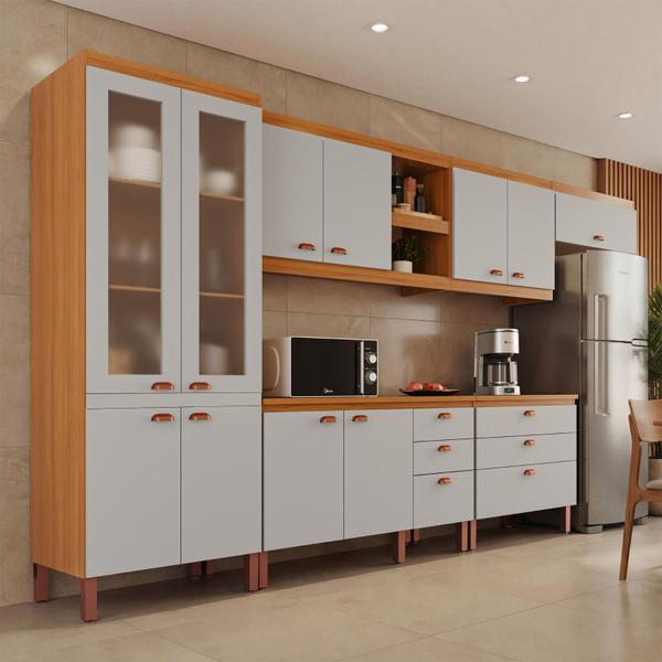 Cozinha Completa Modulada Florença 100 MDF com 2 Balcões 11 Portas e 6 Gavetas - MH Móveis
