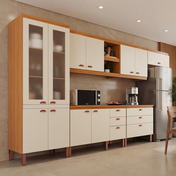 Cozinha Completa Modulada Florença 100 MDF com 2 Balcões 11 Portas e 6 Gavetas - MH Móveis Cozinha Completa Modulada Florença 100 MDF com 2 Balcões 11 Portas e 6 Gavetas - MH Móveis