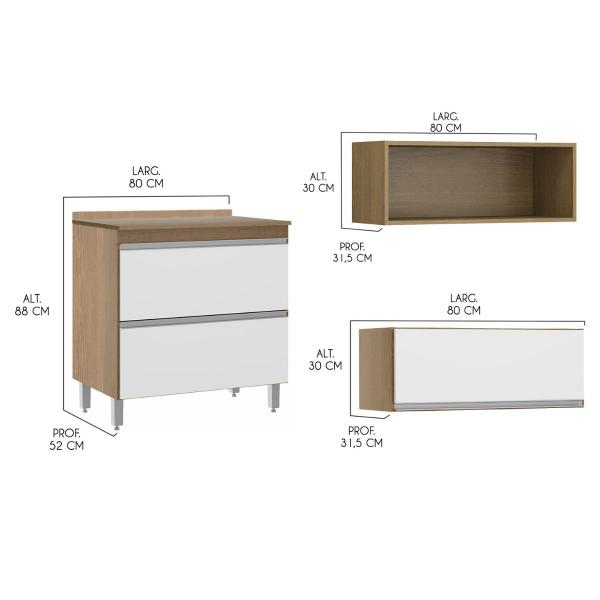 Imagem de Cozinha Completa Modulada Sabrina 80x202Cm 3 Peças MDP Branco MENU