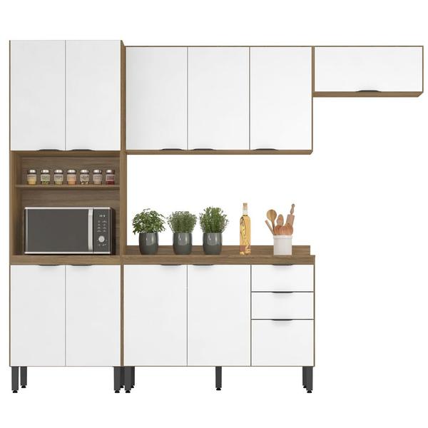 Imagem de Cozinha Completa Modular Firenze 5 Peças Composição 4 Amêndola Touch Branco FI0004 Demóbile