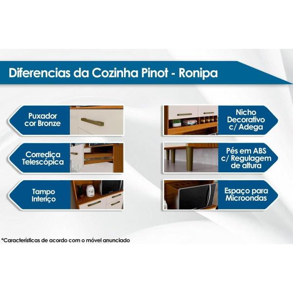 Imagem de Cozinha Completa Pinot 6 Portas e 1 Gaveta 73cm Amendoa/Branco - Ronipa