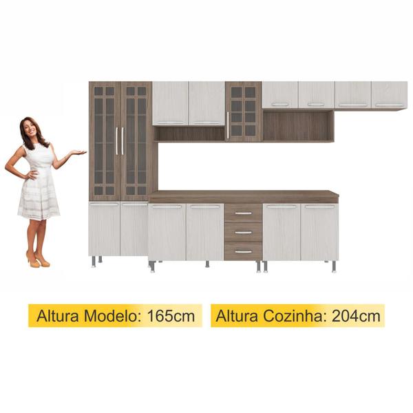 Imagem de Cozinha completa predilleta gabrieli modulada 6 peças 330 cm 15 portas 3 gavetas com tampo nogal salinas