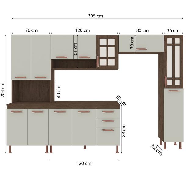 Imagem de Cozinha completa predilleta sofia modulada 5 pecas 305 cm 13 portas 2 gavetas com tampo noce off