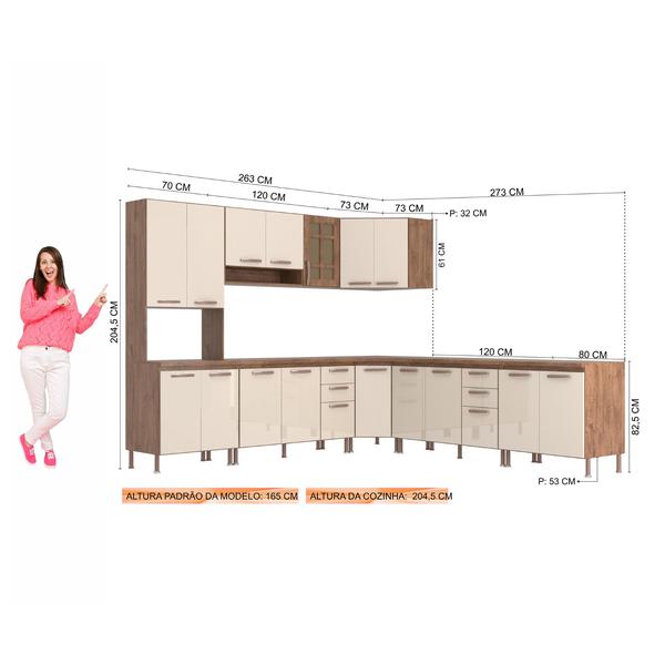 Imagem de Cozinha completa predilleta sofia modulada 7 pecas 536cm 18 portas 4 gavetas com tampo noce off