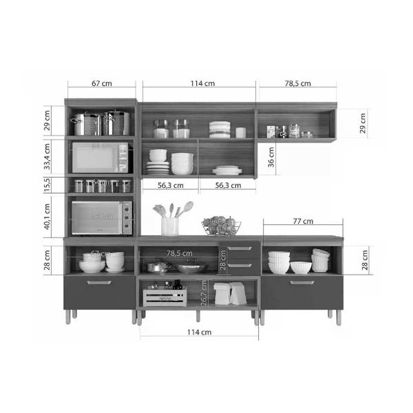 Imagem de Cozinha Completa Princesa 4 Peças (1 Armário + 2 Balcões + 1 Paneleiro) C6P65 Freijo/Off White - Nesher