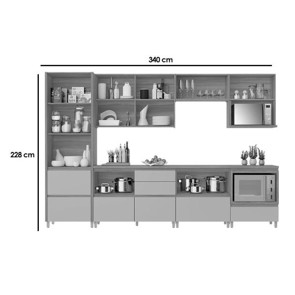 Imagem de Cozinha Completa Rainha Gourmet 7 Peças (3 Aéreos + 1 Paneleiro + 3 Balcões) C6P38 Branca/Nature - Nesher