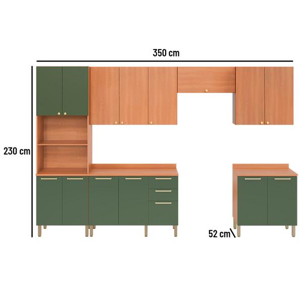 Imagem de Cozinha Completa Sálvia 14 Portas 3 Gavetas Freijó/Verde - Telasul