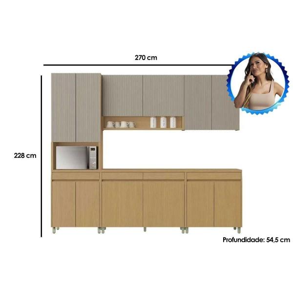 Imagem de Cozinha Completa Simone Mendes 5 peças (2Aéreos+2Balcões+1Paneleiro) C5P114 Carvalho/Cinza - Nesher