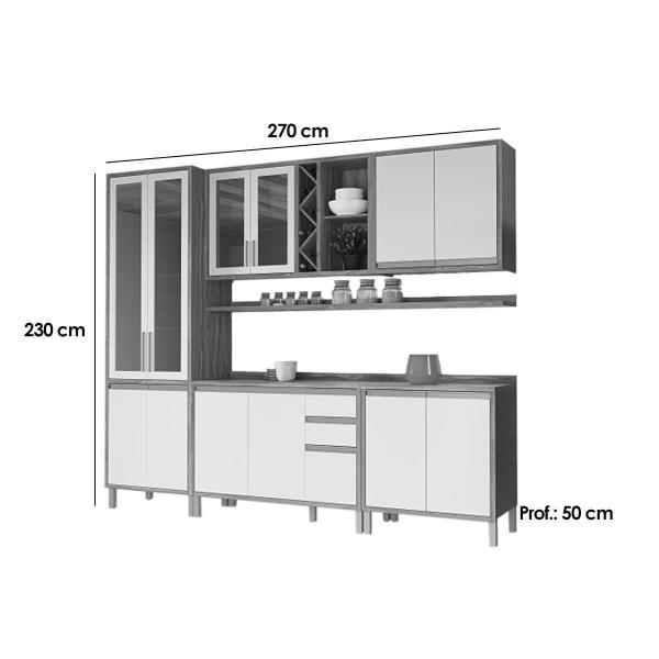 Imagem de Cozinha Completa Tempranillo 7 Peças (2Aéreos+2Balcões+1Cristaleira+2Complementos) C7P77 Amendoa/Off White - Ronipa