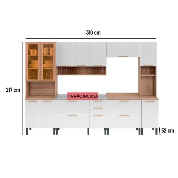 Imagem de Cozinha Completa Thela Avelã 6 Peças (2Aéreos+2Balcões+2Paneleiros) CZC14 Mel/Branco - Telasul