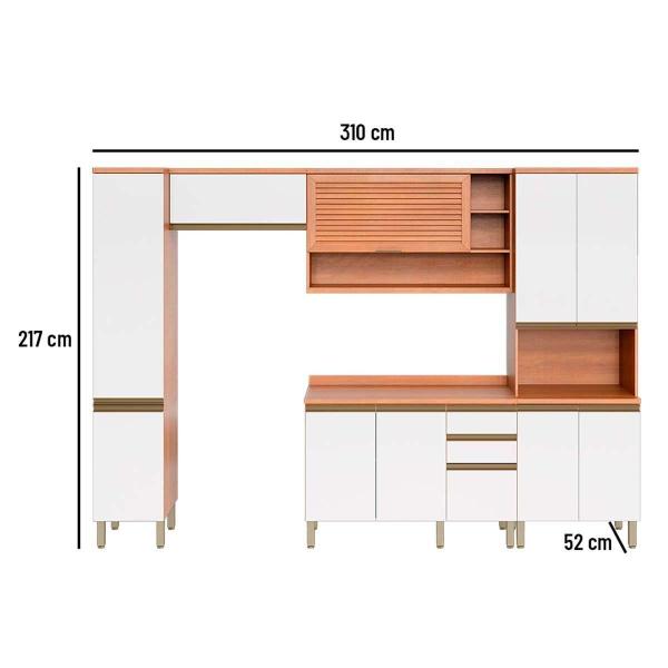 Imagem de Cozinha Completa Thela Macadâmia 5 Peças (2Aéreos+1Balcão+2Paneleiros) CZC19 Freijo/Branco - Telasul