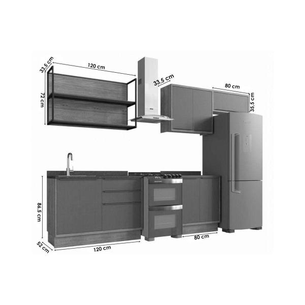 Imagem de Cozinha Completa Versalis 6 Peças (2 Aéreos + 1 Nicho + 2 Balcões + 1 Complemento) C6P196 Freijo/Cinza Argila - Herval