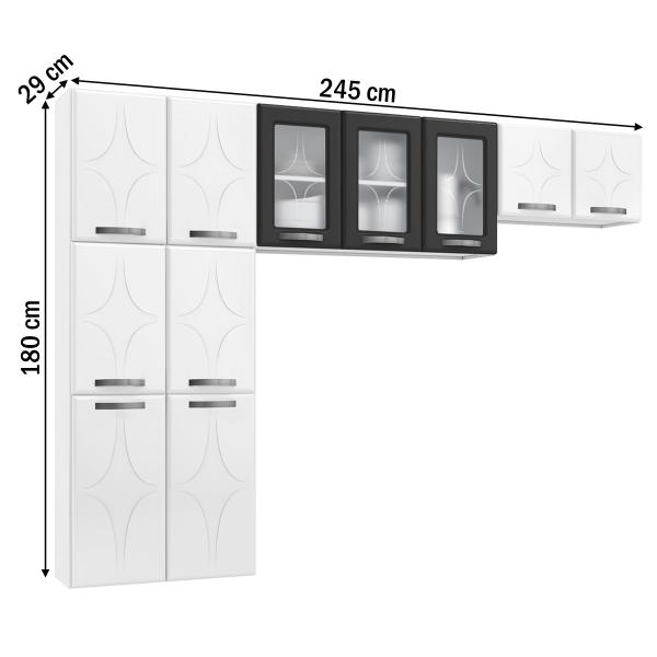 Imagem de Cozinha de Aço Compacta Rubi 11 Portas 3 Gavetas com Vidro Branco/Preto - Telasul