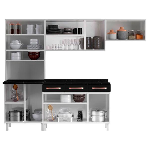 Imagem de Cozinha de Aço Completa Mirage 12 Portas 3 Gavetas com Vidro Branco/Preto - Telasul