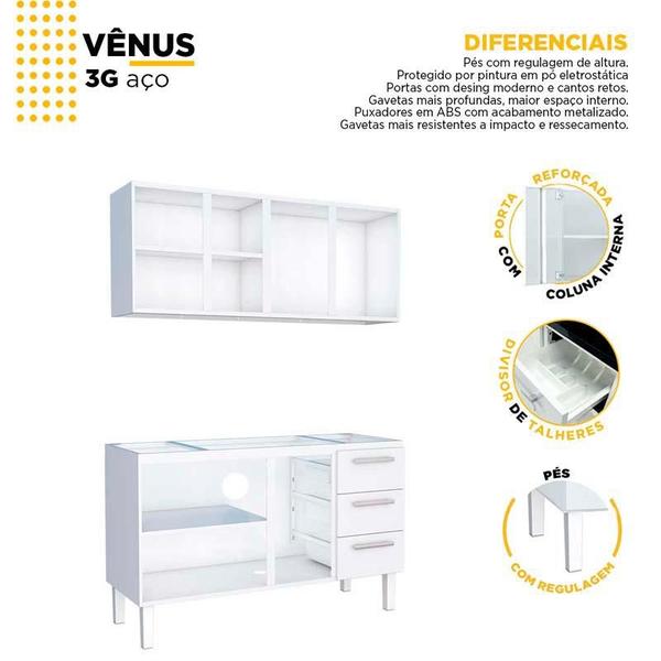 Imagem de Cozinha de Aço Gabinete Para Pia 140cm com Armário Aéreo Vênus Cozimax Branco