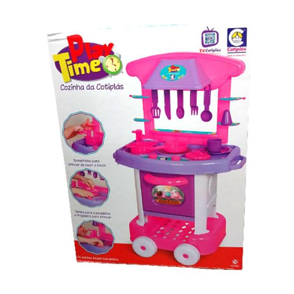 Imagem de Cozinha De Brinquedo Infantil Play Time 71cm Com Acessórios Rosa De Menina Completa Cotiplás