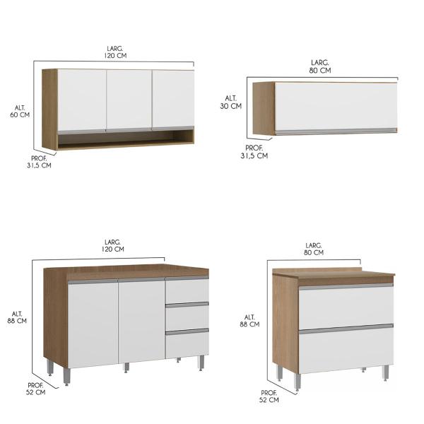 Imagem de Cozinha de Canto Modulado Completa Sabrina 252/294x202 Cm 10 Peças MDP Branco MENU