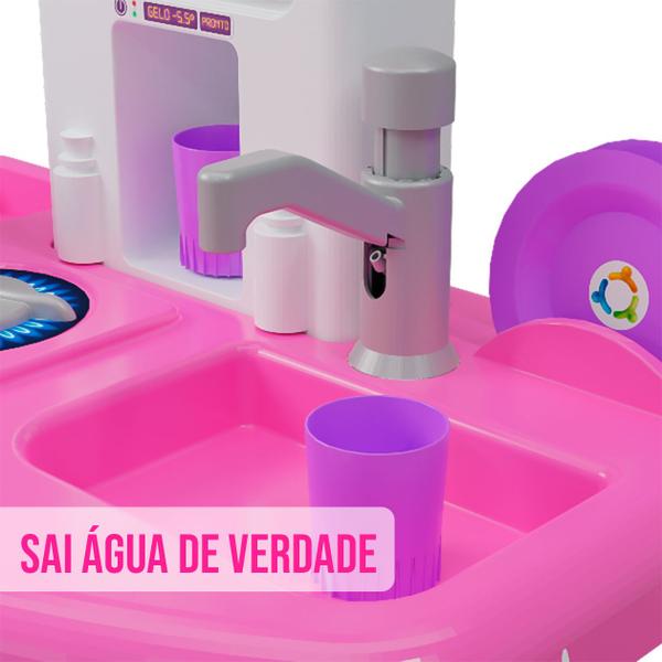 Imagem de Cozinha Faz de Conta Completa +  12 Peças Brinquedo Infantil Chefe C/ Pia Fogão Micro-ondas Forno Sai Água - Pais e Filhos