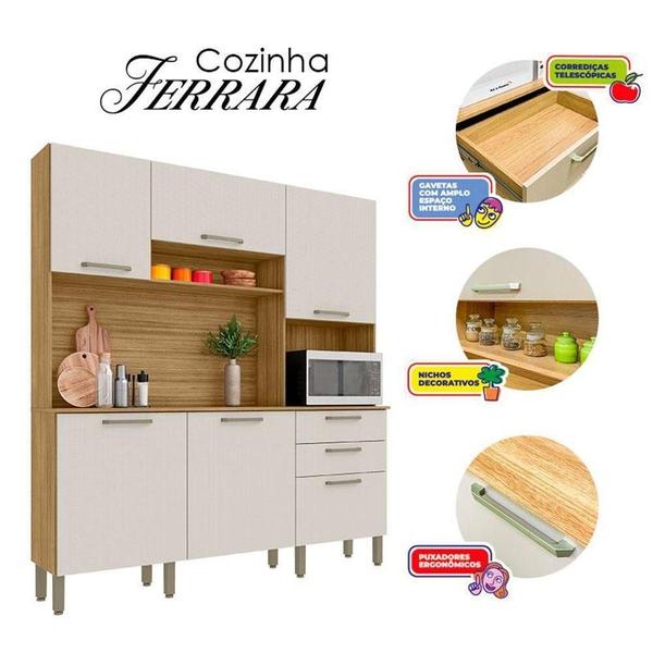 Imagem de Cozinha Ferrara 6 Portas E 2 Gavetas Freijó Soft - Kits Paraná