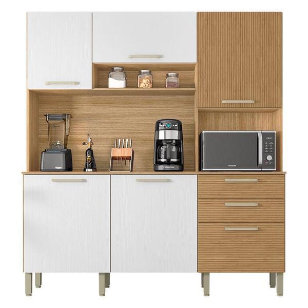 Cozinha Ferrara 6 Portas e 2 Gavetas Freijó Supremo Ripado - Kits Paraná Imagem de Cozinha Ferrara 6 Portas e 2 Gavetas Freijó Supremo Ripado - Kits Paraná