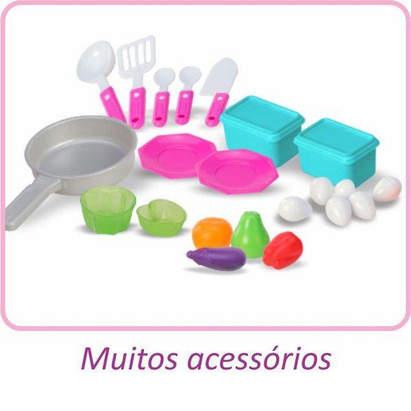 Imagem de Cozinha Gourmet de Brinquedo Infantil Rosa com Pia Sai Agua Magic TOYS