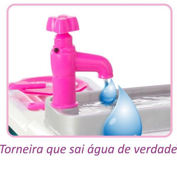 Imagem de Cozinha Gourmet de Brinquedo Infantil Rosa com Pia Sai Agua Magic TOYS