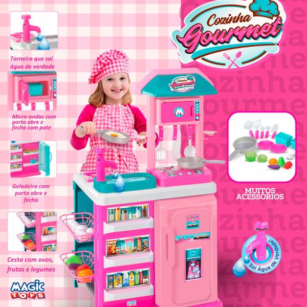 Imagem de Cozinha Gourmet Grande Geladeira Pia E Fogão Brinquedo Com Acessórios - Magic Toys