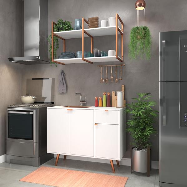 Imagem de Cozinha Industrial Compacta Set Balcão + Nicho Branco/Cobre