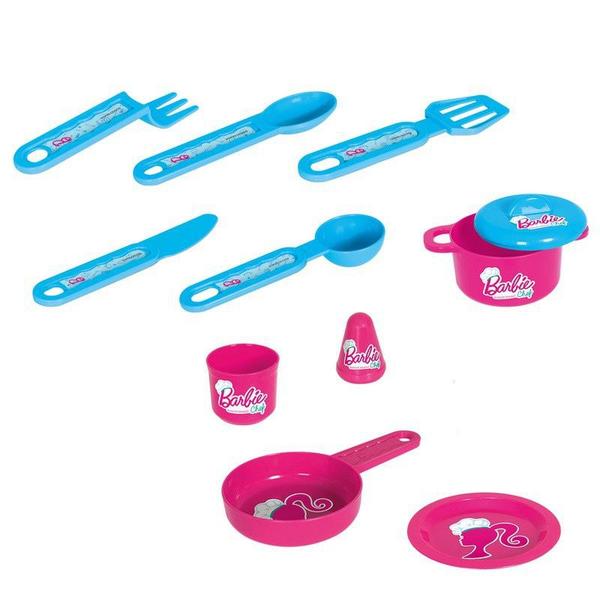 Imagem de Cozinha Infantil Barbie C/ Panelinhas + Talheres + Roupa