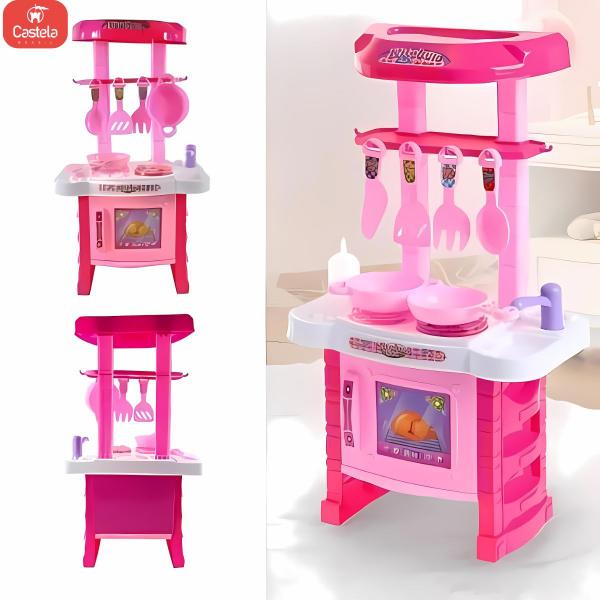 Imagem de Cozinha Infantil Brinquedo Interativa Rosa Som Luz Vapor Água Acessórios Castela