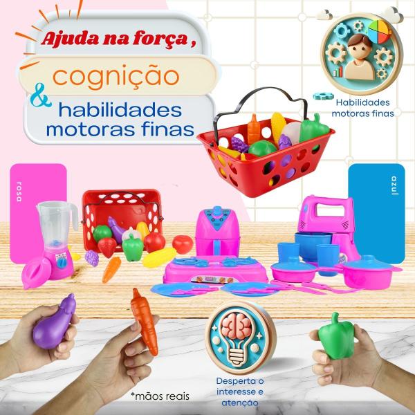 Imagem de Cozinha Infantil Completa Mercado Comida Fogão Air Fryer