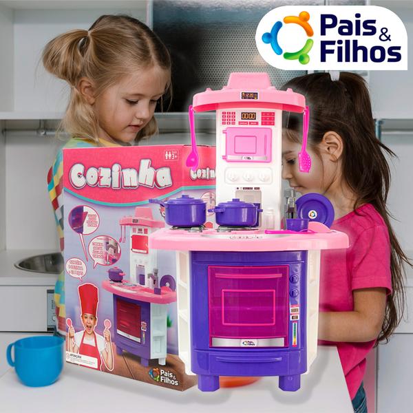 Imagem de Cozinha Infantil Fogão Brinquedo Completa Pia Sai Água Interativa Grande - Pais&Filhos