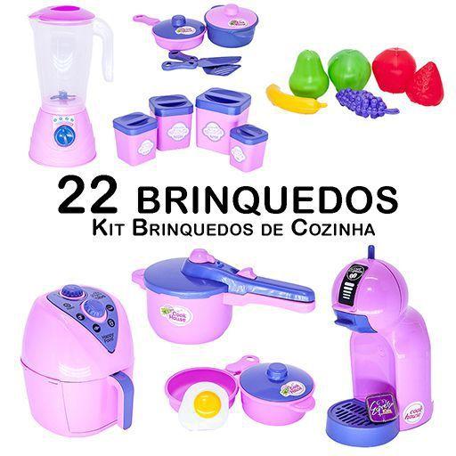 Imagem de Cozinha Infantil Jogo de Panela Cafeteira AirFryer Pote 22pç