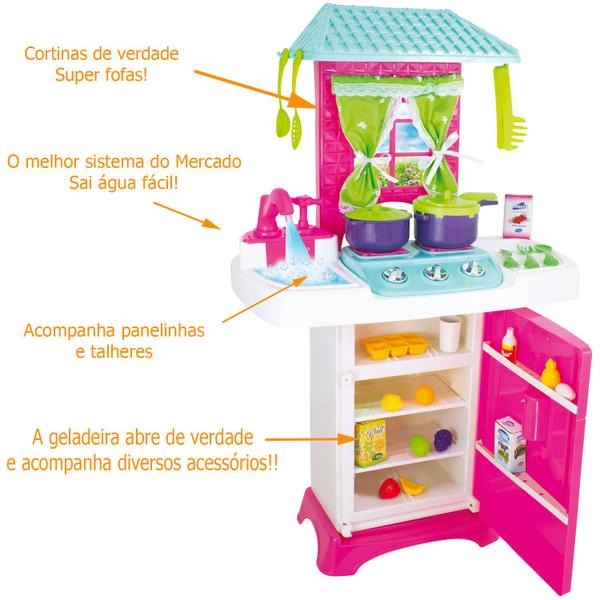 Imagem de Cozinha Infantil Menina Completa Fogão Grande 74cm C/ Geladeira Acessórios Lançamento 