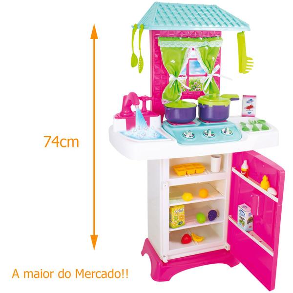 Imagem de Cozinha Infantil Menina Completa Fogão Grande 74cm C/ Geladeira Acessórios Lançamento 