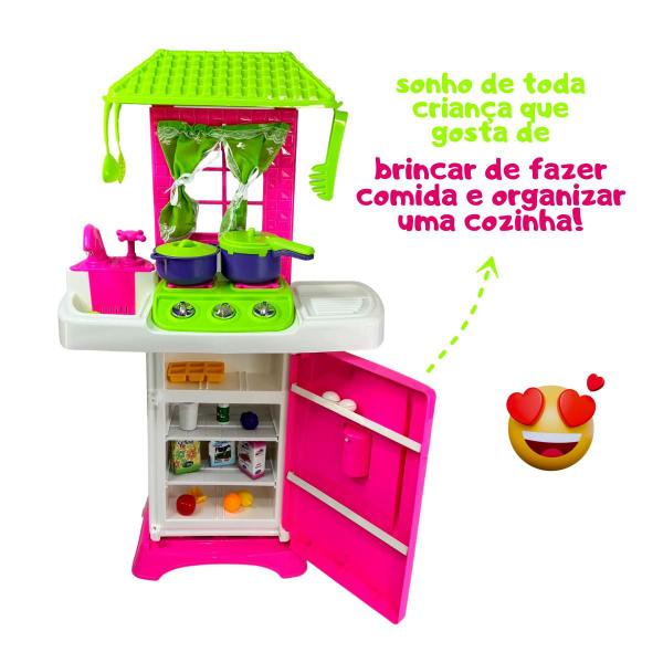 Imagem de Cozinha Infantil Menina Completa Fogão Grande 74cm Geladeira