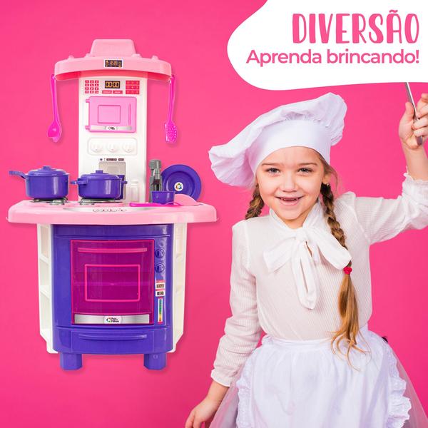 Imagem de Cozinha Infantil Menina Completa Pia Fogão Forno Sai Água - Pais E Filhos