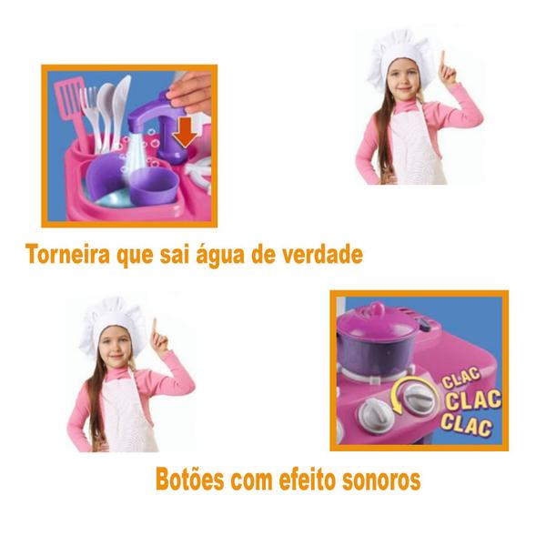 Imagem de Cozinha Infantil Menina Forno Fogão Panela Acessórios Rosa